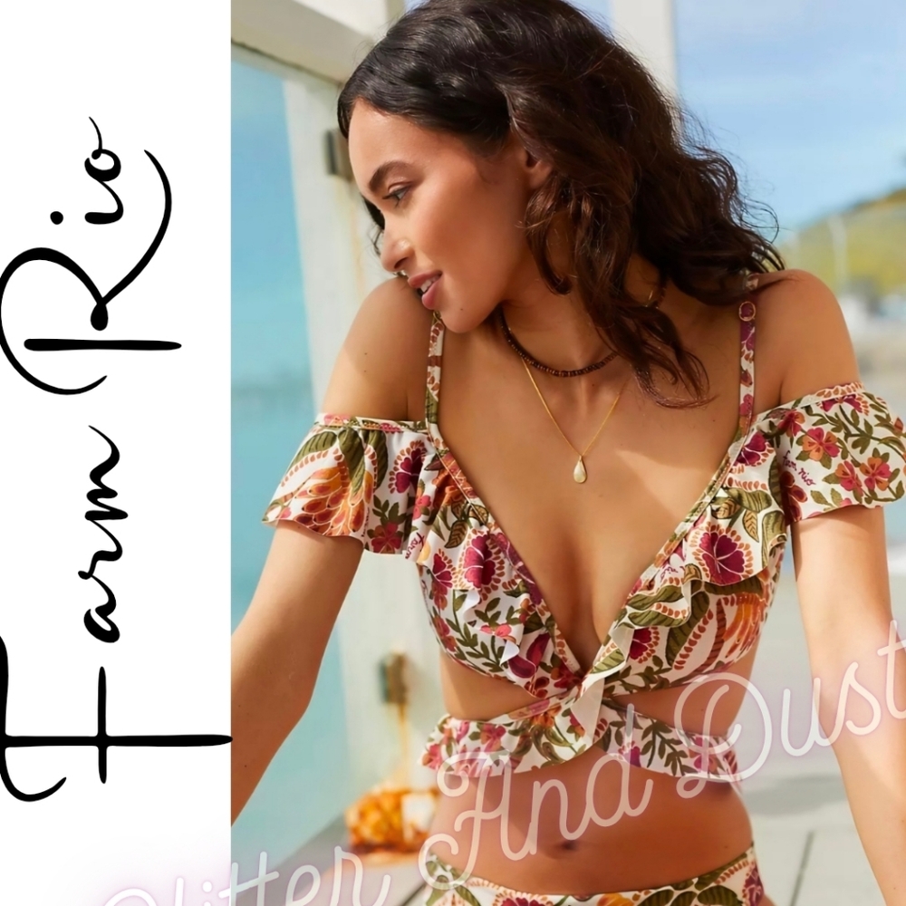 Farm Rio Fruit Dream Tropical Ruffle Bikini Top